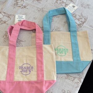 Trader Joe's Mini Canvas Tote - Pink & Blue Trim